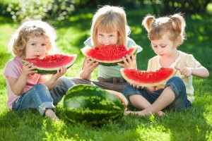Children having picnic in summer